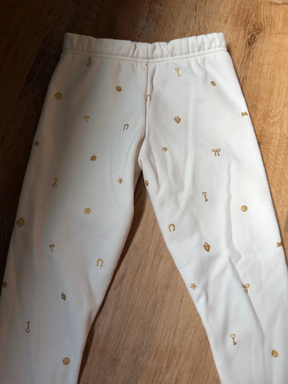 Carter's Cream Girls' cozy lined Leggings with Gold Accent Motifs